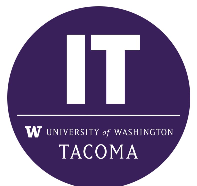 Purple background and white letters spelling out IT University of Washington Tacoma