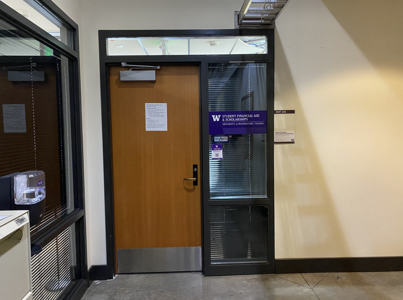 front doors of the financial aid office